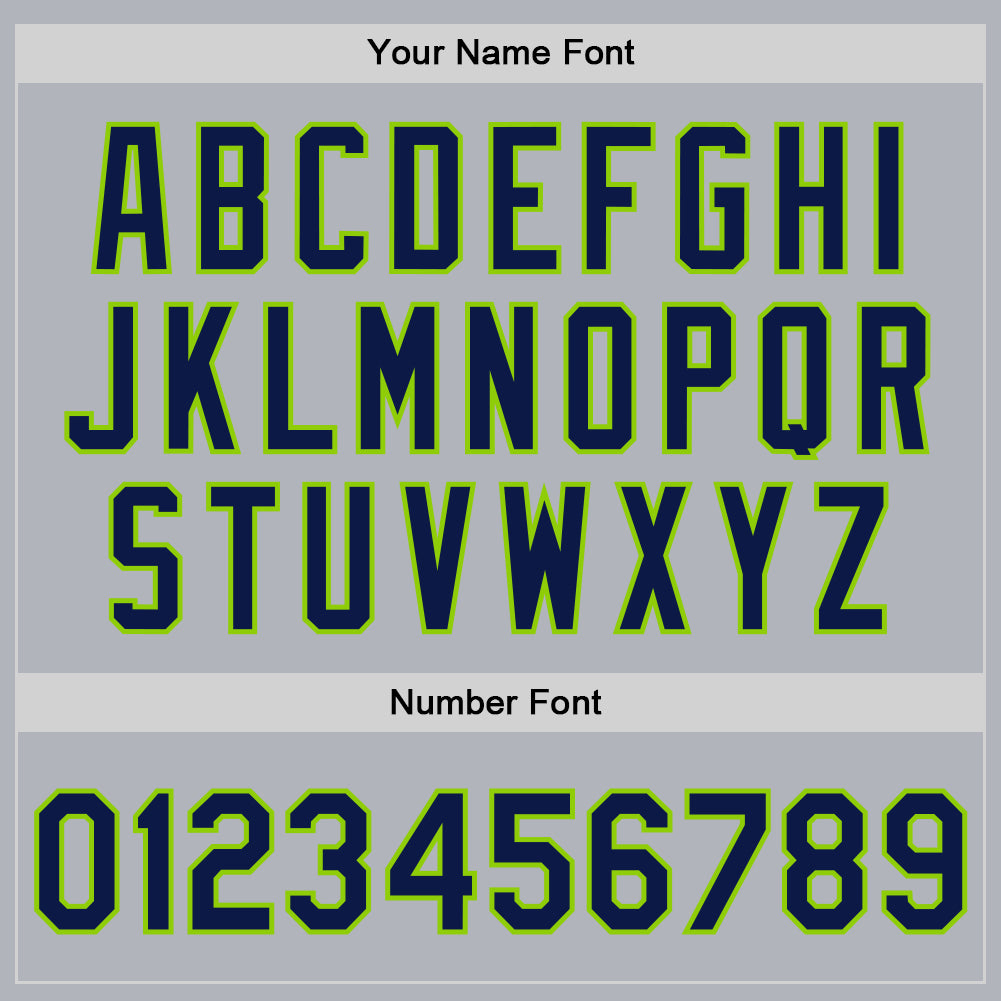 Custom Gray Navy-Neon Green Bomber Full-Snap Varsity Faux Leather Letterman Jacket