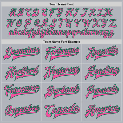 Custom Gray Pink-Kelly Green Bomber Full-Snap Varsity Faux Leather Letterman Jacket