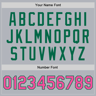 Custom Gray Pink-Kelly Green Bomber Full-Snap Varsity Faux Leather Letterman Jacket