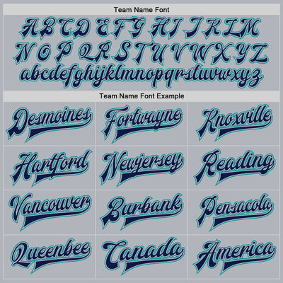 Custom Gray Navy-Teal Bomber Full-Snap Varsity Faux Leather Letterman Jacket