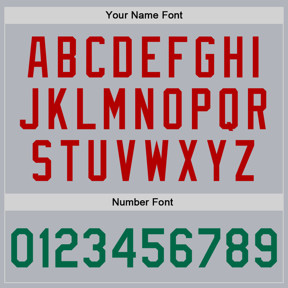 Custom Gray Kelly Green-Red Bomber Full-Snap Varsity Faux Leather Letterman Jacket