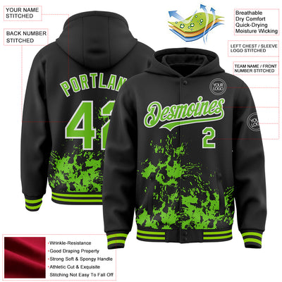 Custom Black Aurora Green-White Splash Art 3D Pattern Design Bomber Full-Snap Varsity Letterman Hoodie Jacket