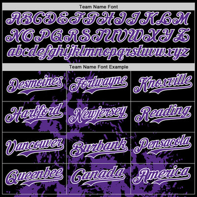 Custom Black Purple-White Splash Art 3D Pattern Design Bomber Full-Snap Varsity Letterman Hoodie Jacket