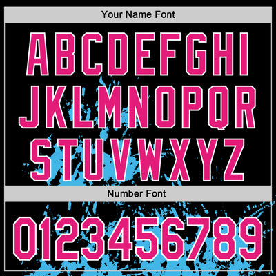 Custom Black Hot Pink Sky Blue-White Splash Art 3D Pattern Design Bomber Full-Snap Varsity Letterman Hoodie Jacket