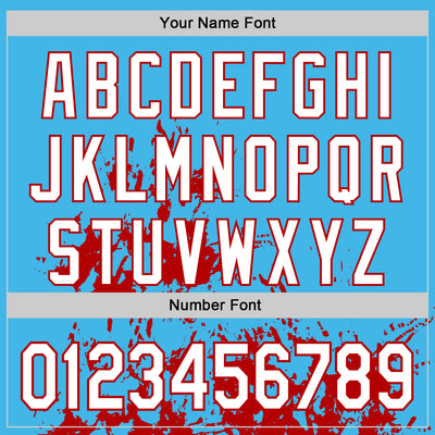 Custom Sky Blue White-Red Splash Art 3D Pattern Design Bomber Full-Snap Varsity Letterman Hoodie Jacket