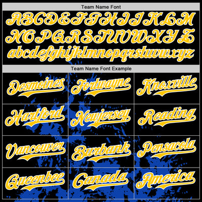 Custom Black White Thunder Blue Yellow-Royal Splash Art 3D Pattern Design Bomber Full-Snap Varsity Letterman Hoodie Jacket