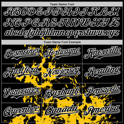 Custom Black Yellow-White Splash Art 3D Pattern Design Bomber Full-Snap Varsity Letterman Hoodie Jacket