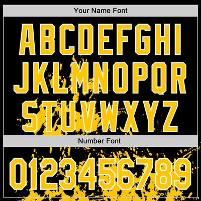 Custom Black Yellow-White Splash Art 3D Pattern Design Bomber Full-Snap Varsity Letterman Hoodie Jacket