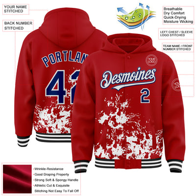 Custom Red Royal Black-White Splash Art 3D Pattern Design Bomber Full-Snap Varsity Letterman Hoodie Jacket