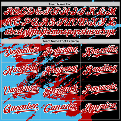 Custom Black Red Sky Blue-White Splash Art 3D Pattern Design Bomber Full-Snap Varsity Letterman Hoodie Jacket