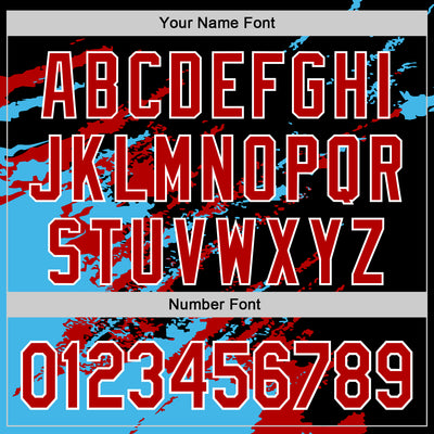 Custom Black Red Sky Blue-White Splash Art 3D Pattern Design Bomber Full-Snap Varsity Letterman Hoodie Jacket