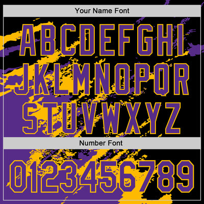 Custom Black Purple Gold-White Splash Art 3D Pattern Design Bomber Full-Snap Varsity Letterman Hoodie Jacket