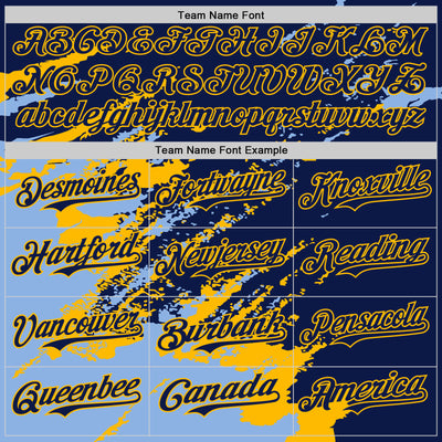 Custom Navy Light Blue-Gold Splash Art 3D Pattern Design Bomber Full-Snap Varsity Letterman Hoodie Jacket