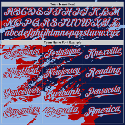 Custom Navy Light Blue Red-White Splash Art 3D Pattern Design Bomber Full-Snap Varsity Letterman Hoodie Jacket