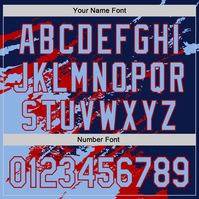 Custom Navy Light Blue Red-White Splash Art 3D Pattern Design Bomber Full-Snap Varsity Letterman Hoodie Jacket