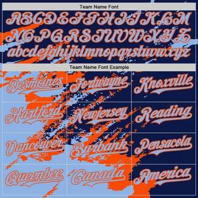 Custom Navy Light Blue-Orange Splash Art 3D Pattern Design Bomber Full-Snap Varsity Letterman Hoodie Jacket