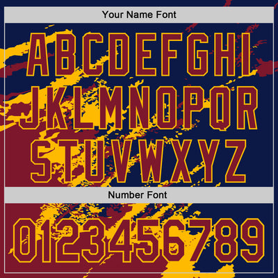 Custom Navy Crimson-Gold Splash Art 3D Pattern Design Bomber Full-Snap Varsity Letterman Hoodie Jacket