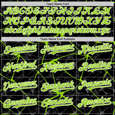 Custom Black Neon Green-White Abstract Network 3D Pattern Design Bomber Full-Snap Varsity Letterman Hoodie Jacket