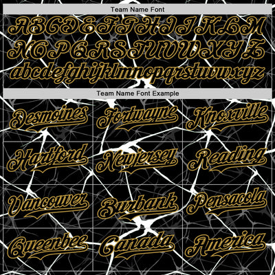 Custom Black White-Old Gold Abstract Network 3D Pattern Design Bomber Full-Snap Varsity Letterman Hoodie Jacket