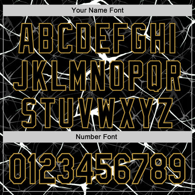 Custom Black White-Old Gold Abstract Network 3D Pattern Design Bomber Full-Snap Varsity Letterman Hoodie Jacket