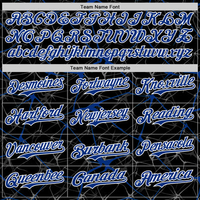 Custom Black Royal-White Abstract Network 3D Pattern Design Bomber Full-Snap Varsity Letterman Hoodie Jacket