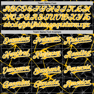 Custom Black Gold-White Abstract Network 3D Pattern Design Bomber Full-Snap Varsity Letterman Hoodie Jacket