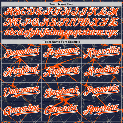 Custom Navy Orange-White Abstract Network 3D Pattern Design Bomber Full-Snap Varsity Letterman Hoodie Jacket