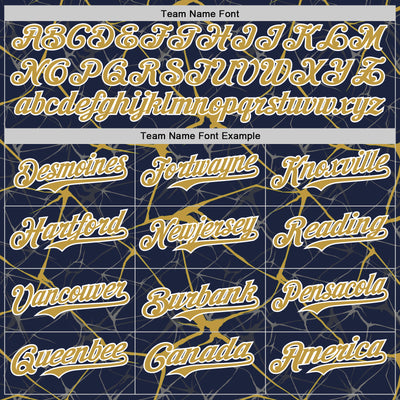 Custom Navy Old Gold-White Abstract Network 3D Pattern Design Bomber Full-Snap Varsity Letterman Hoodie Jacket