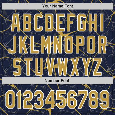 Custom Navy Old Gold-White Abstract Network 3D Pattern Design Bomber Full-Snap Varsity Letterman Hoodie Jacket