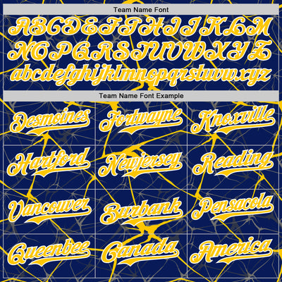 Custom Royal Yellow-White Abstract Network 3D Pattern Design Bomber Full-Snap Varsity Letterman Hoodie Jacket