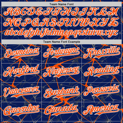 Custom Royal Orange-White Abstract Network 3D Pattern Design Bomber Full-Snap Varsity Letterman Hoodie Jacket