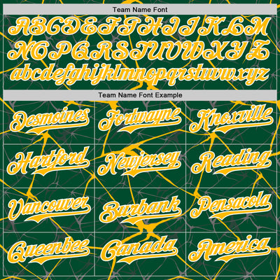 Custom Kelly Green Gold-White Abstract Network 3D Pattern Design Bomber Full-Snap Varsity Letterman Hoodie Jacket