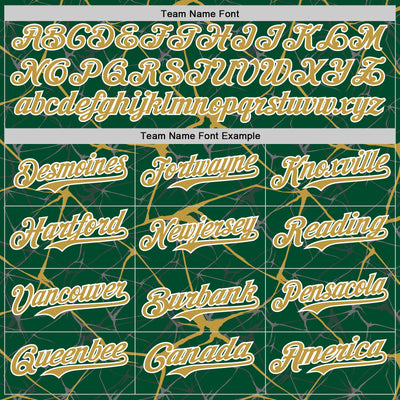 Custom Kelly Green Old Gold-White Abstract Network 3D Pattern Design Bomber Full-Snap Varsity Letterman Hoodie Jacket