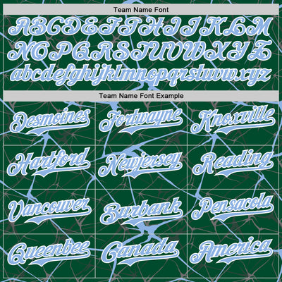 Custom Kelly Green Light Blue-White Abstract Network 3D Pattern Design Bomber Full-Snap Varsity Letterman Hoodie Jacket