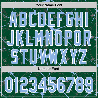 Custom Kelly Green Light Blue-White Abstract Network 3D Pattern Design Bomber Full-Snap Varsity Letterman Hoodie Jacket