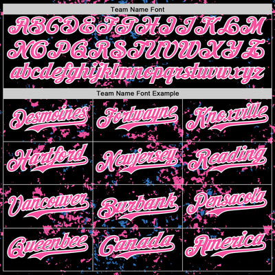 Custom Black Pink Sky Blue-White Fragment Pattern Bomber Full-Snap Varsity Letterman Hoodie Jacket