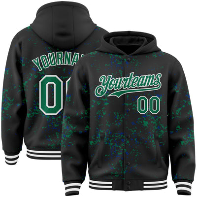 Custom Black Kelly Green Royal-White Fragment Pattern Bomber Full-Snap Varsity Letterman Hoodie Jacket