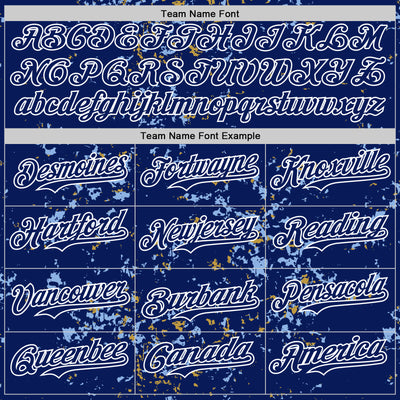 Custom Royal Light Blue Old Gold-White Fragment Pattern Bomber Full-Snap Varsity Letterman Hoodie Jacket