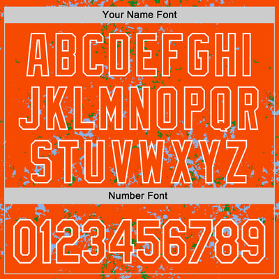 Custom Orange Light Blue Grass Green-White Fragment Pattern Bomber Full-Snap Varsity Letterman Hoodie Jacket