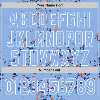 Custom Light Blue Royal Orange-White Fragment Pattern Bomber Full-Snap Varsity Letterman Hoodie Jacket