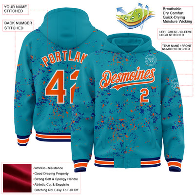 Custom Teal Orange Royal-White Fragment Pattern Bomber Full-Snap Varsity Letterman Hoodie Jacket