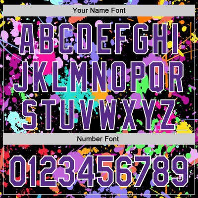 Custom Graffiti Pattern Purple Black-White Splash Bomber Full-Snap Varsity Letterman Hoodie Jacket