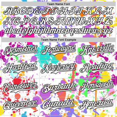 Custom Graffiti Pattern White Purple-Black Splash Bomber Full-Snap Varsity Letterman Hoodie Jacket