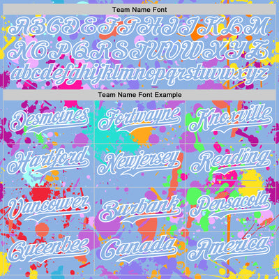 Custom Graffiti Pattern Light Blue-White Splash Bomber Full-Snap Varsity Letterman Hoodie Jacket