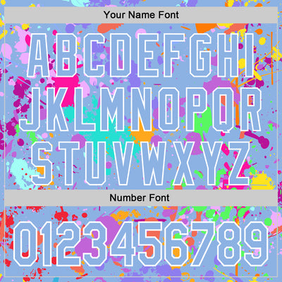 Custom Graffiti Pattern Light Blue-White Splash Bomber Full-Snap Varsity Letterman Hoodie Jacket