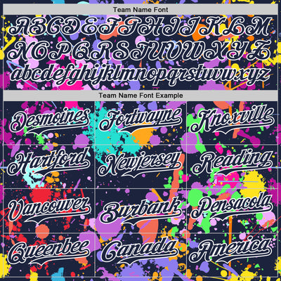 Custom Graffiti Pattern Navy-White Splash Bomber Full-Snap Varsity Letterman Hoodie Jacket