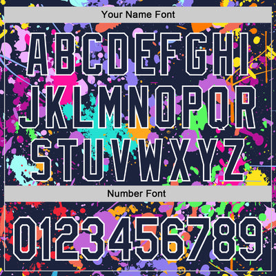 Custom Graffiti Pattern Navy-White Splash Bomber Full-Snap Varsity Letterman Hoodie Jacket