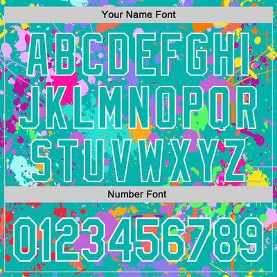 Custom Graffiti Pattern Aqua-White Splash Bomber Full-Snap Varsity Letterman Hoodie Jacket