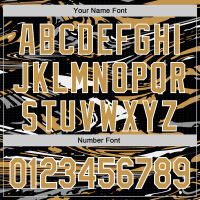 Custom Figure Old Gold Black-White Fluid Pattern Bomber Full-Snap Varsity Letterman Hoodie Jacket