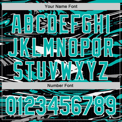 Custom Figure Aqua Black-White Fluid Pattern Bomber Full-Snap Varsity Letterman Hoodie Jacket